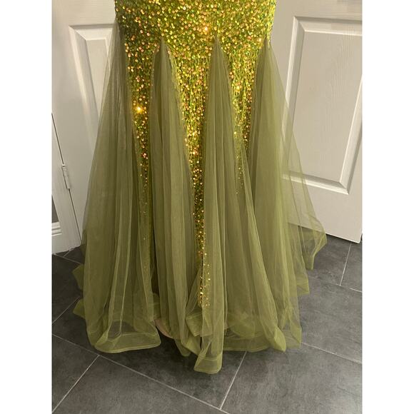 Fairycore Green Sequin One-Shoulder Mermaid Gown XS Stretch Formal Dress - Picture 4 of 6